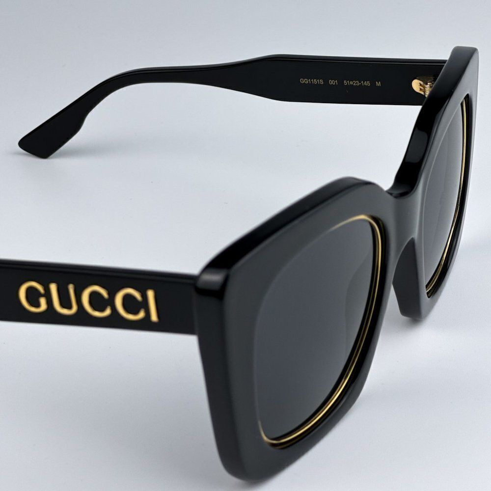 NEW Gucci GG1151S 001 Black/Gold Grey Cat Eye Oversized  Unisex Sunglasses - Picture 11 of 12